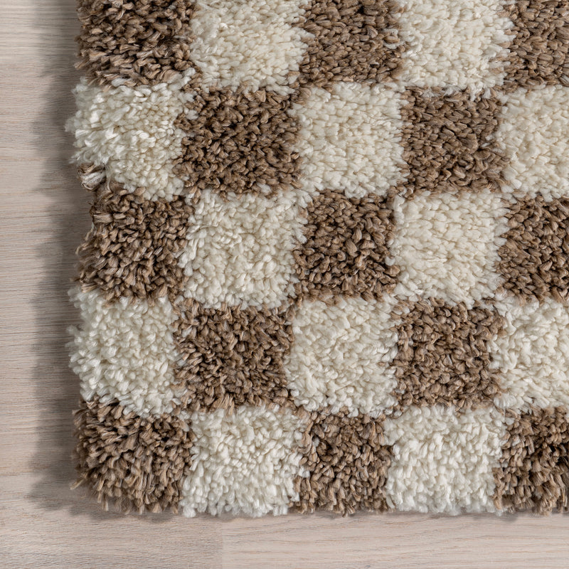 Japandi Checkered Shag Rug