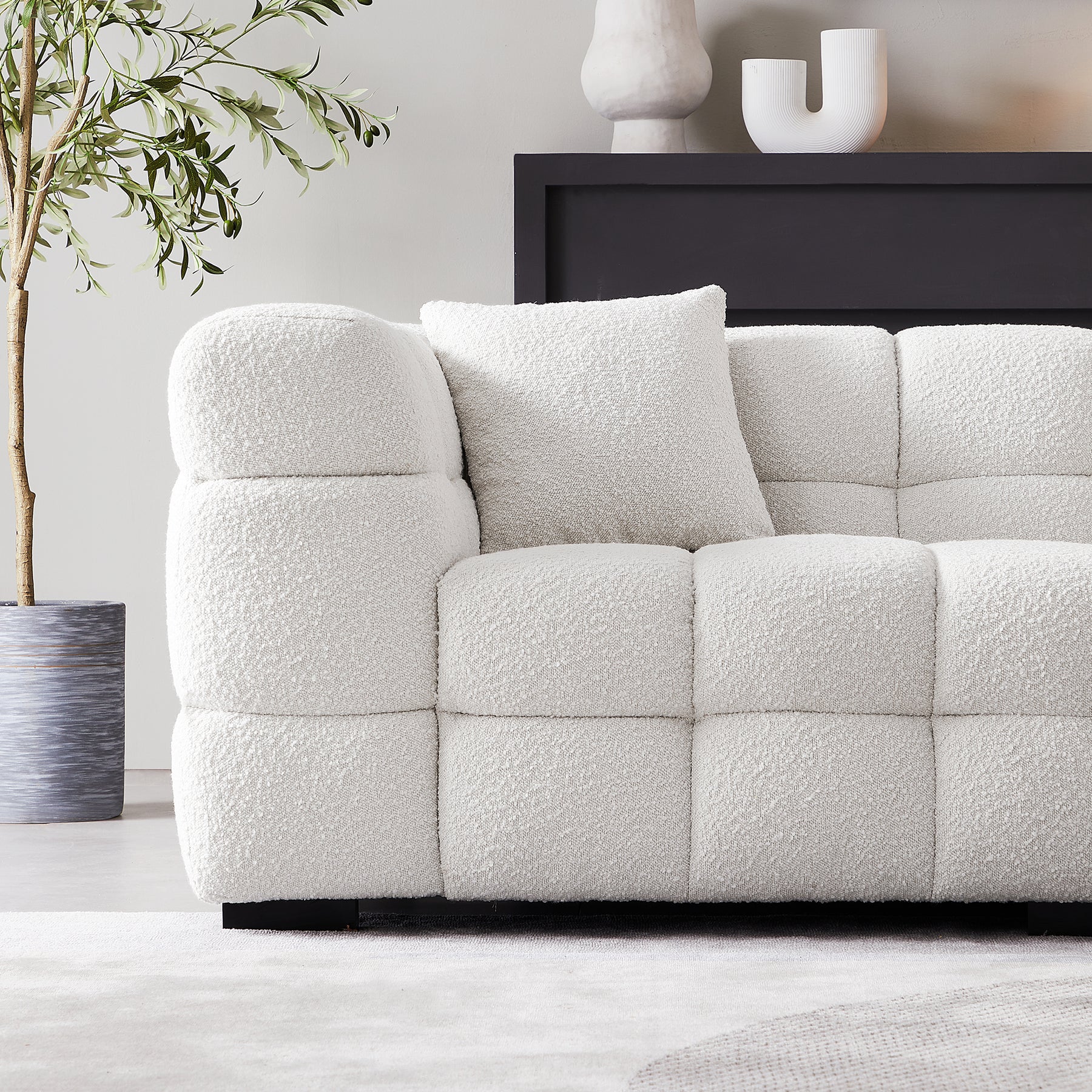 Japandi Cushy White Boucle Sofa