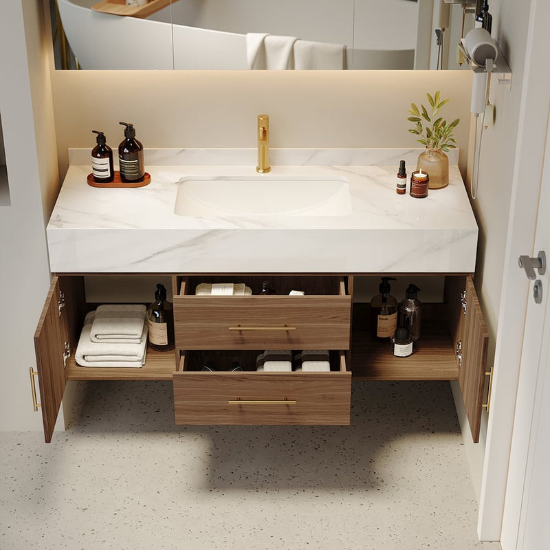 Japandi Walnut Floating Bathroom Vanity