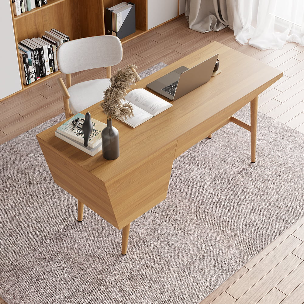 Japandi Wood Desk with 2 Drawers