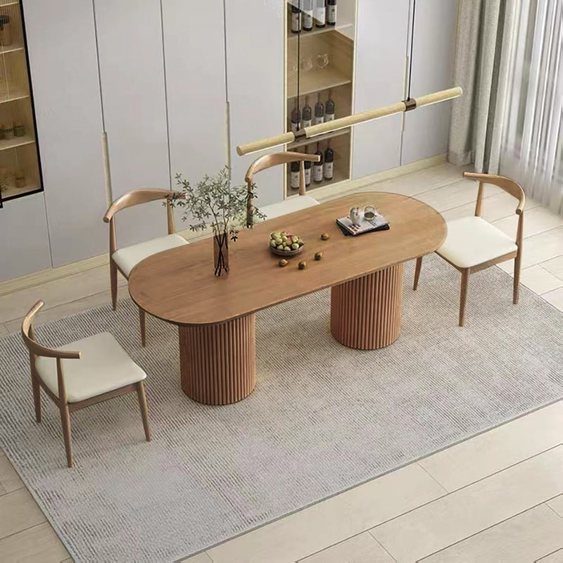 Japandi Oval Wood Table for 6