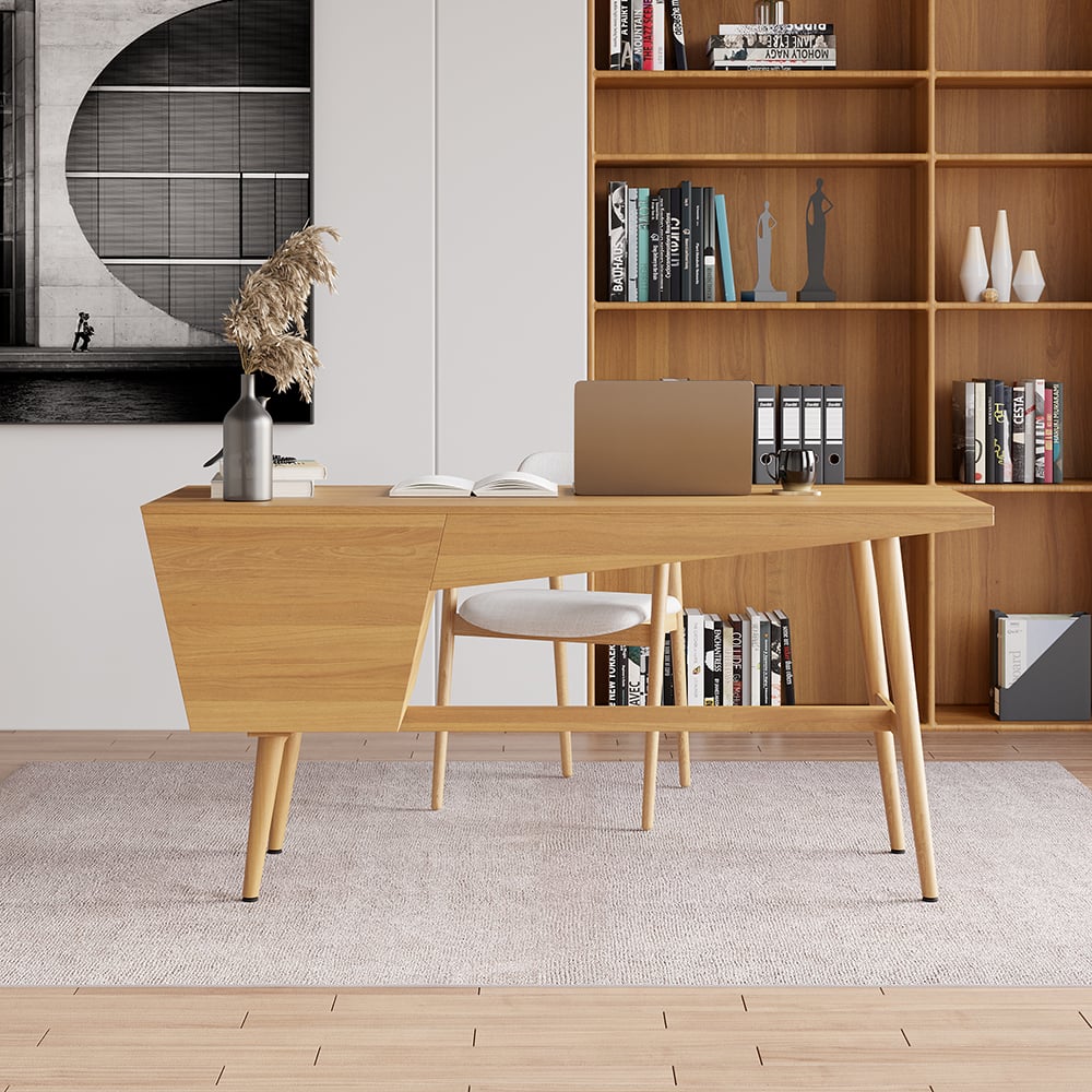 Japandi Wood Desk with 2 Drawers