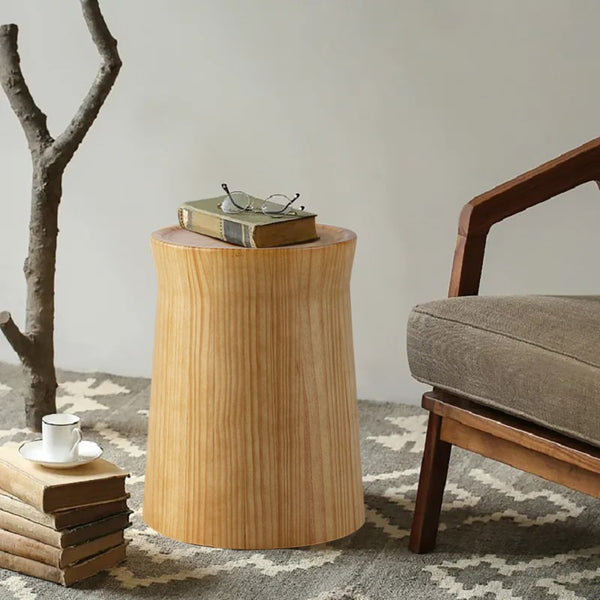 Japandi Round Wooden Side Table