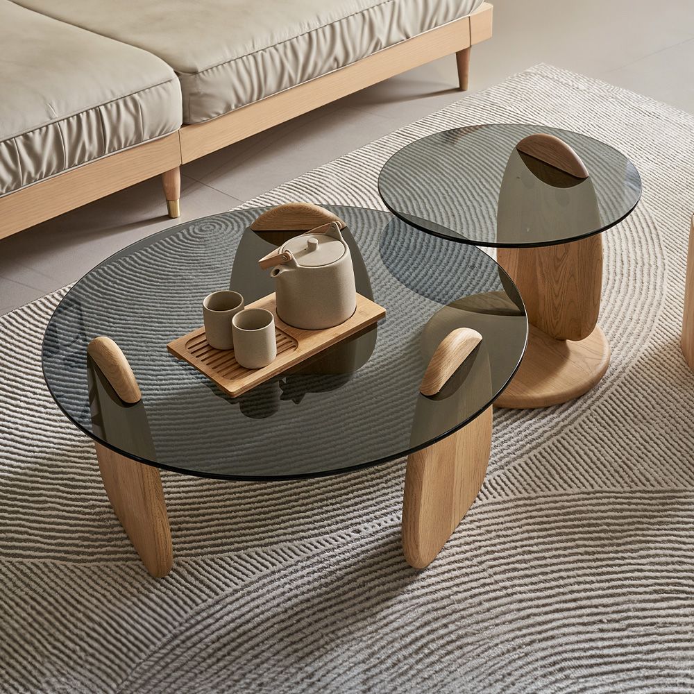 Japandi Tempered Glass Coffee Table Set