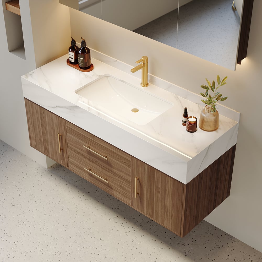 Japandi Walnut Floating Bathroom Vanity