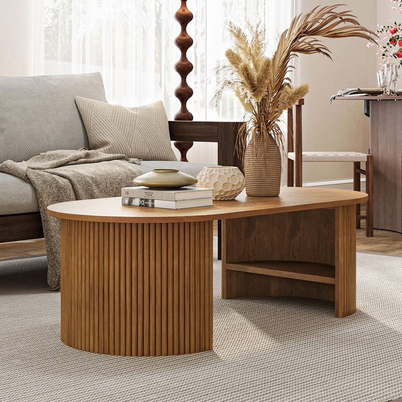 Japandi Oval Wood Coffee Table