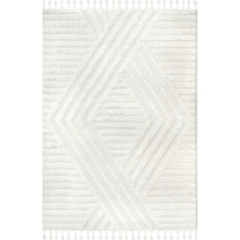 Japandi Geometric Shag Tassel  Rug