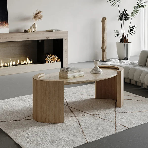 Japandi Travertine Coffee Table