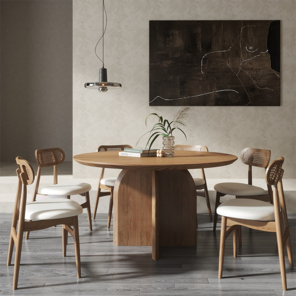 Japandi Round Wood Table for 4