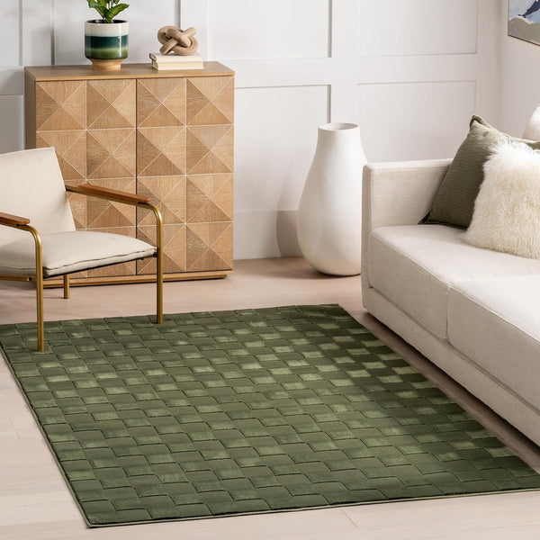 Japandi Green Checkered Rug