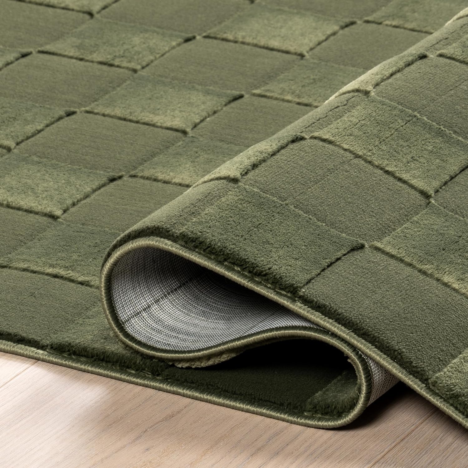 Japandi Green Checkered Rug