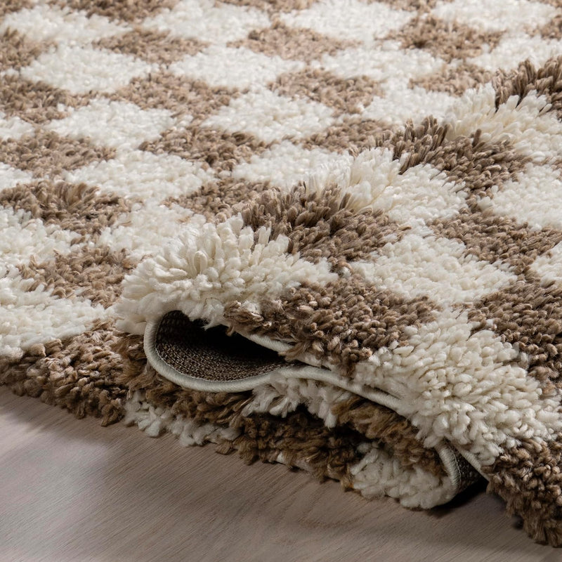 Japandi Checkered Shag Rug