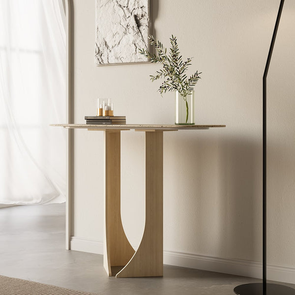 Japandi Oval Travertine Console Table