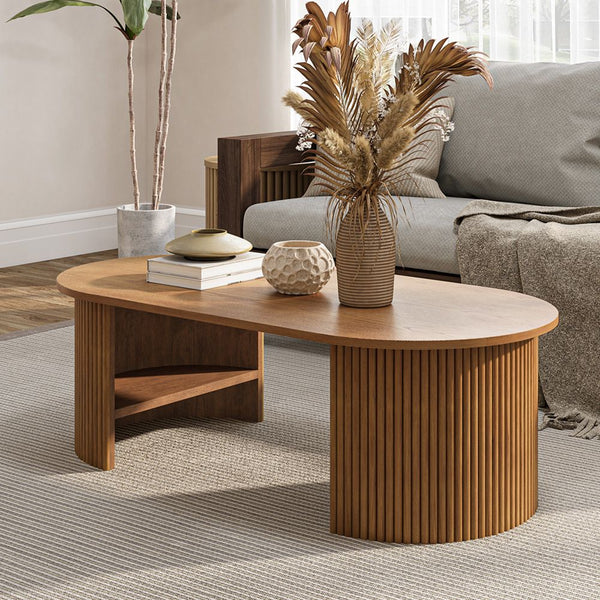 Japandi Oval Wood Coffee Table