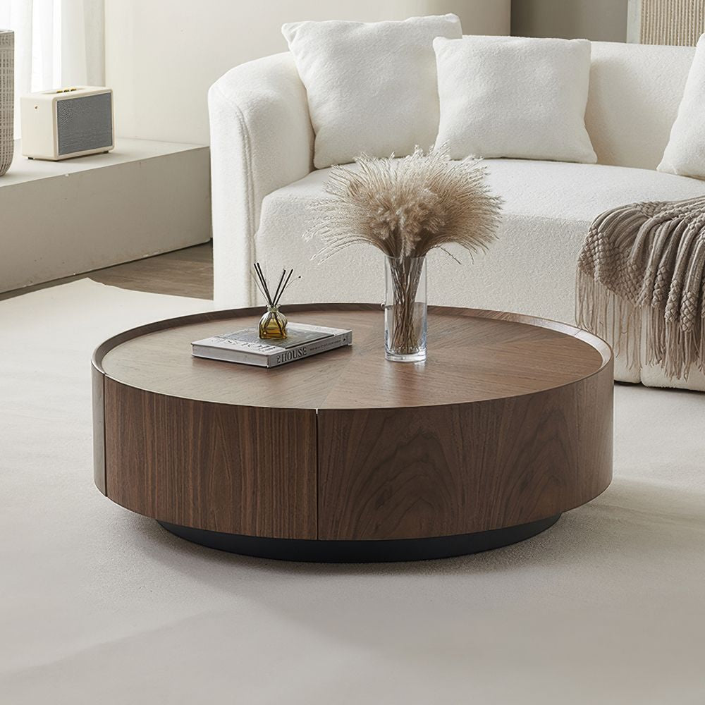 Japandi Round Coffee Table with 2 Drawers