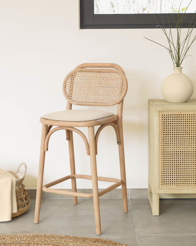 Japandi Rattan Stool Chair