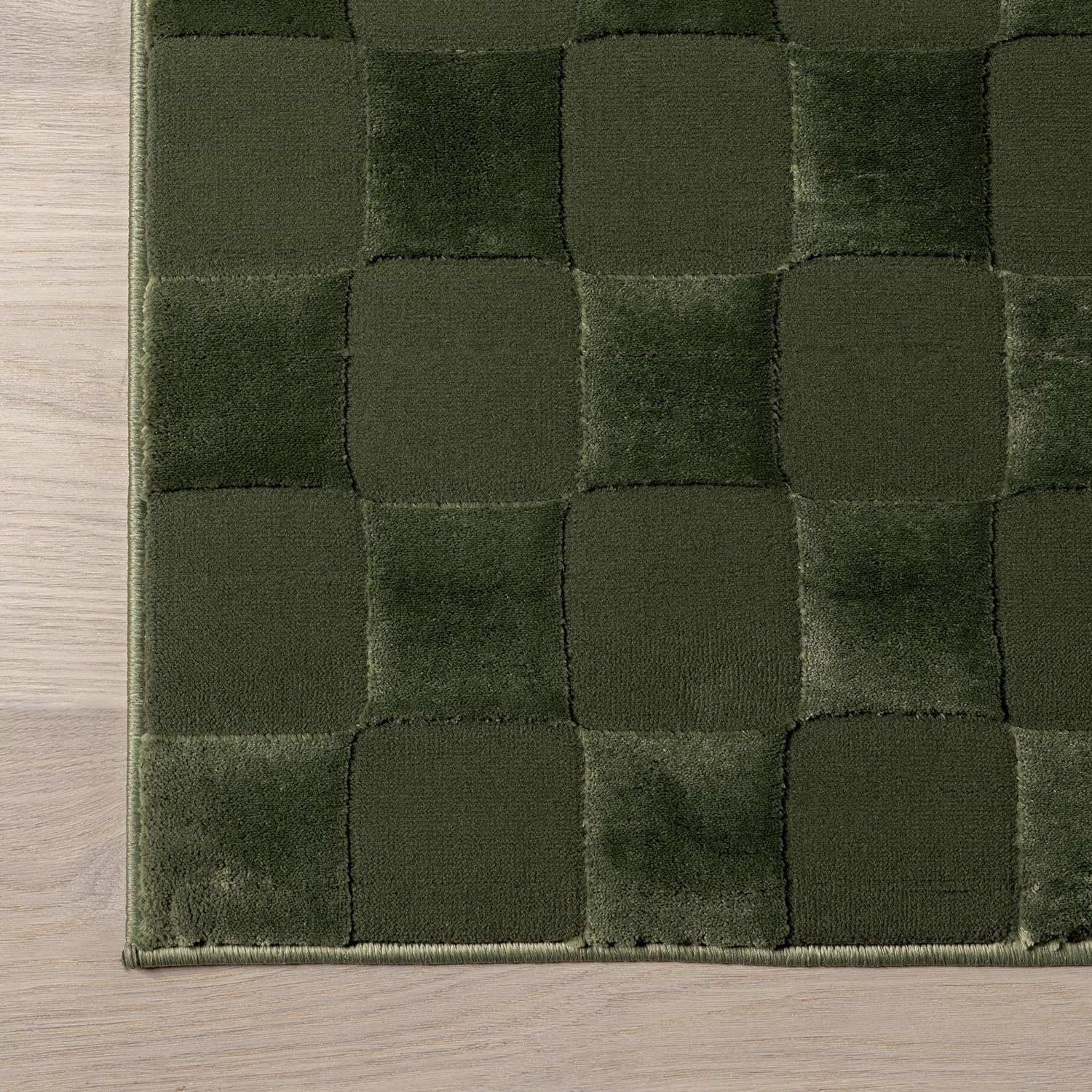 Japandi Green Checkered Rug