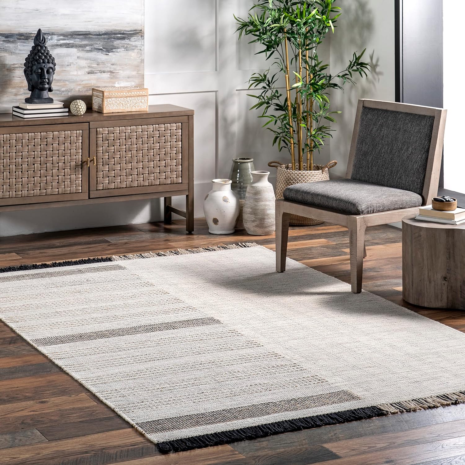 Japandi Wool Striped Rug