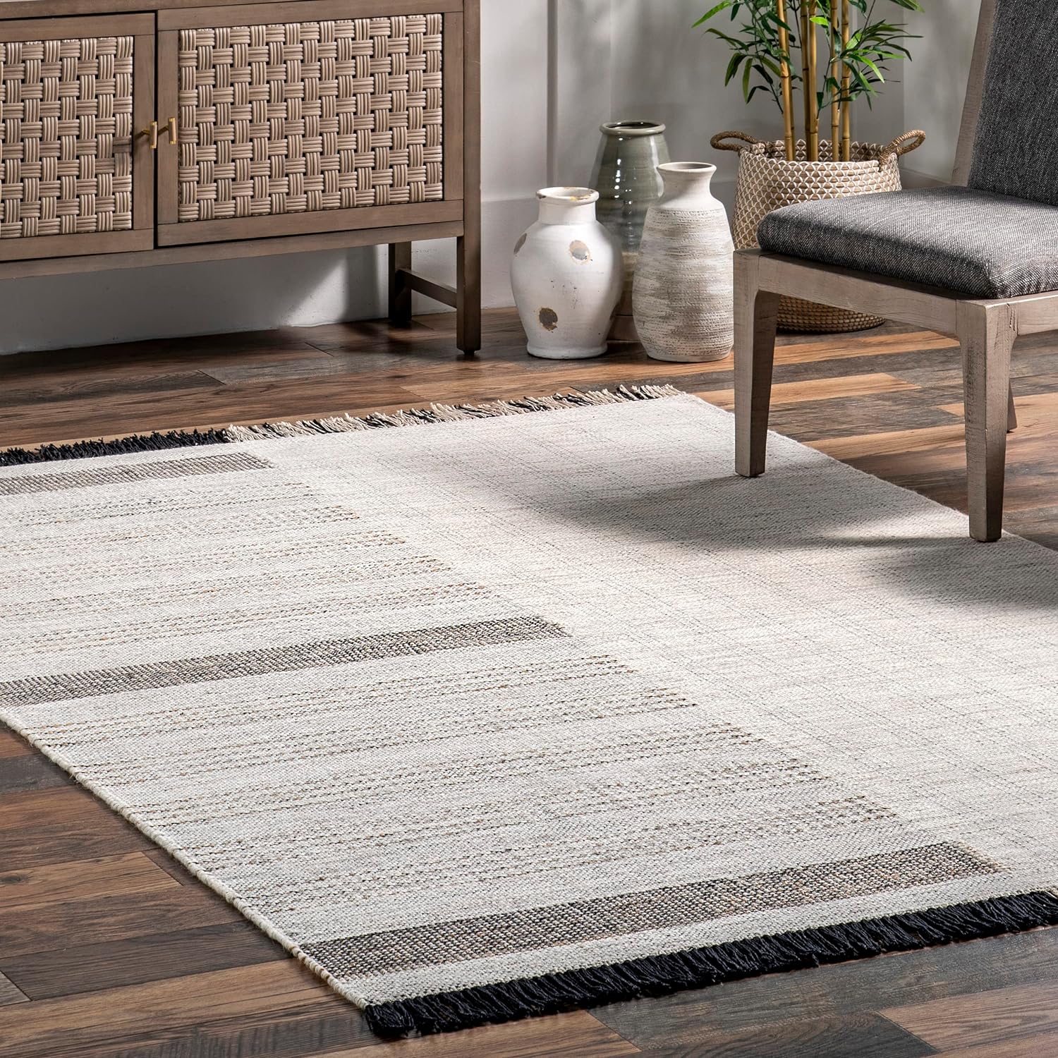 Japandi Wool Striped Rug