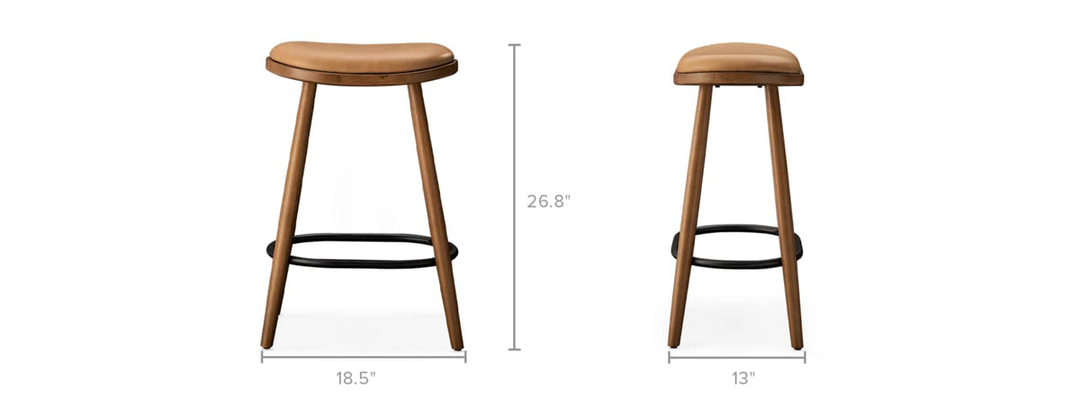 Japandi Leather Backless Counter Stool - Abel – dimensions