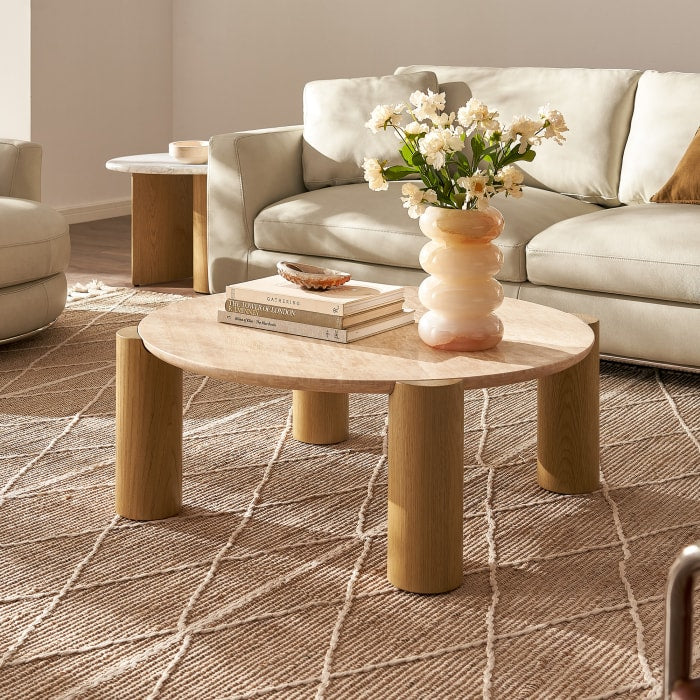 Japandi Travertine Round Coffee Table