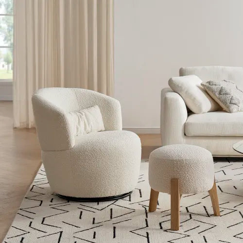 Japandi Wood & Boucle Ottoman