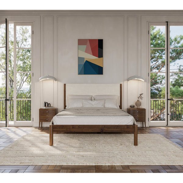 Japandi Wood Bed with Cream Boucle Headboard - Ardin