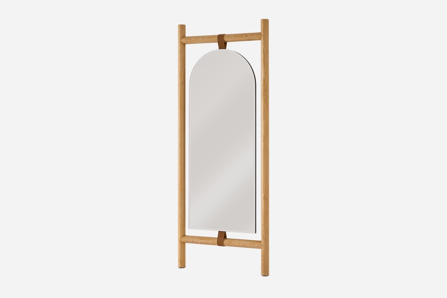 Japandi Wood & Leather Mirror