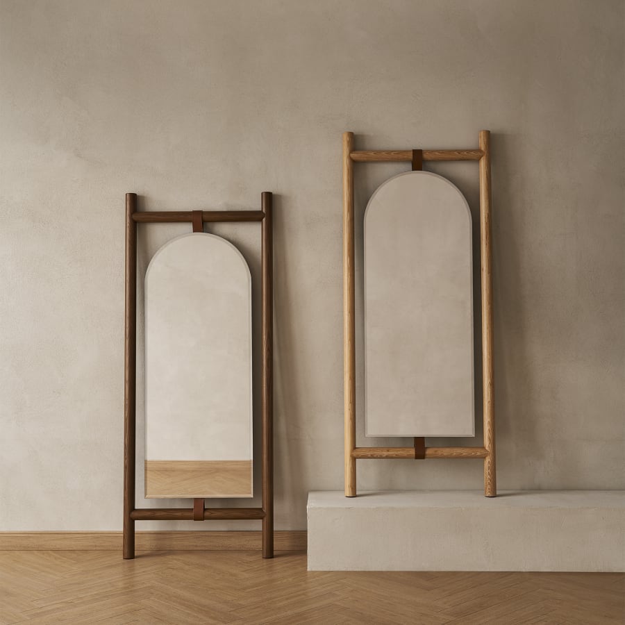 Japandi Wood & Leather Mirror