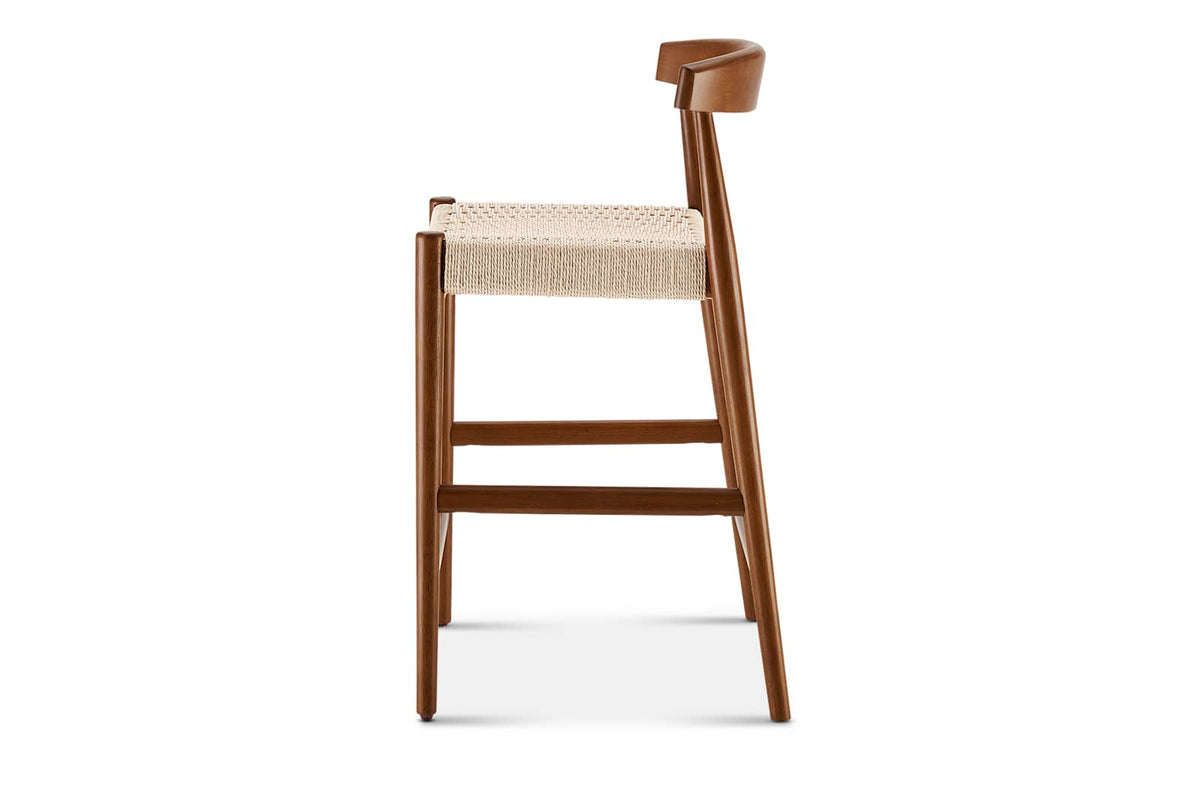 Japandi Woven Cord Counter Stool - Austen, Walnut – side