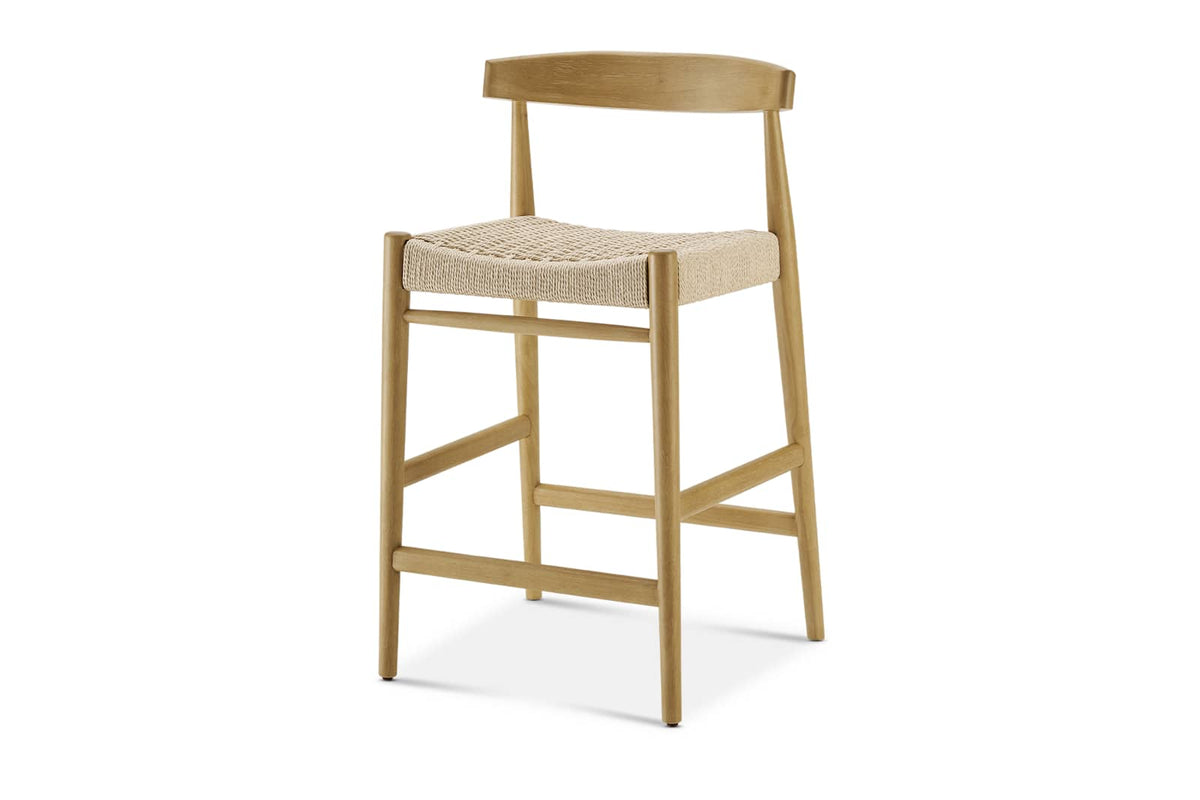 Japandi Woven Cord Counter Stool - Austen, White Wash