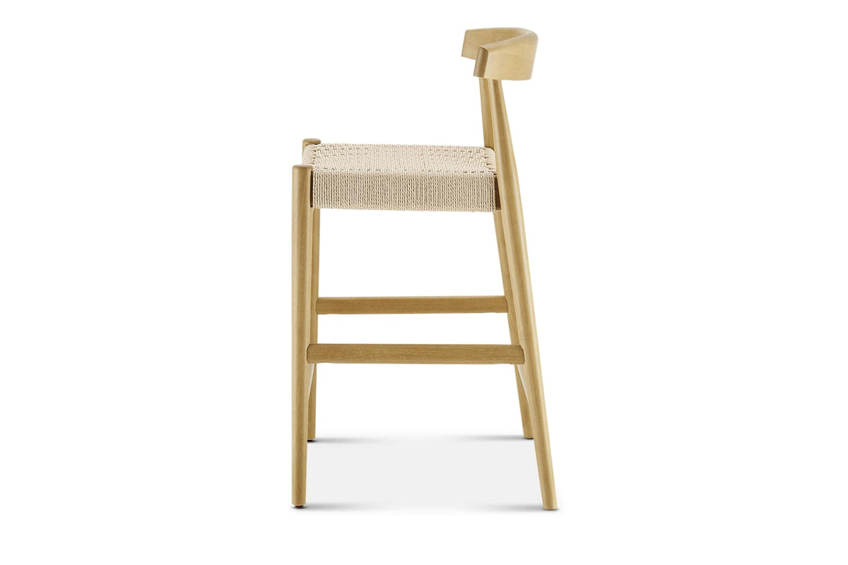 Japandi Woven Cord Counter Stool - Austen, White Wash – side