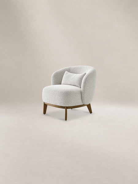Japandi White Bouclé Armchair with Wood Base - Avery