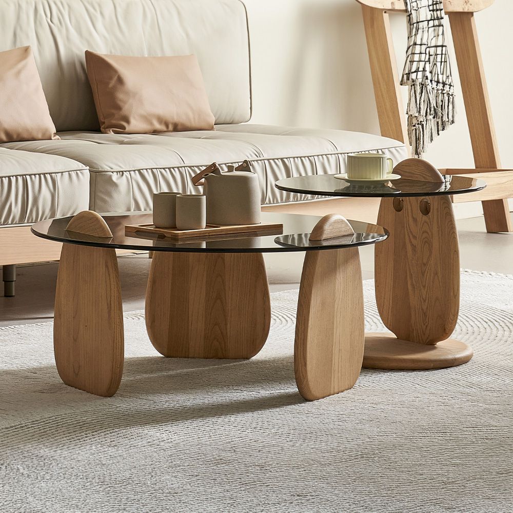 Japandi Tempered Glass Coffee Table Set