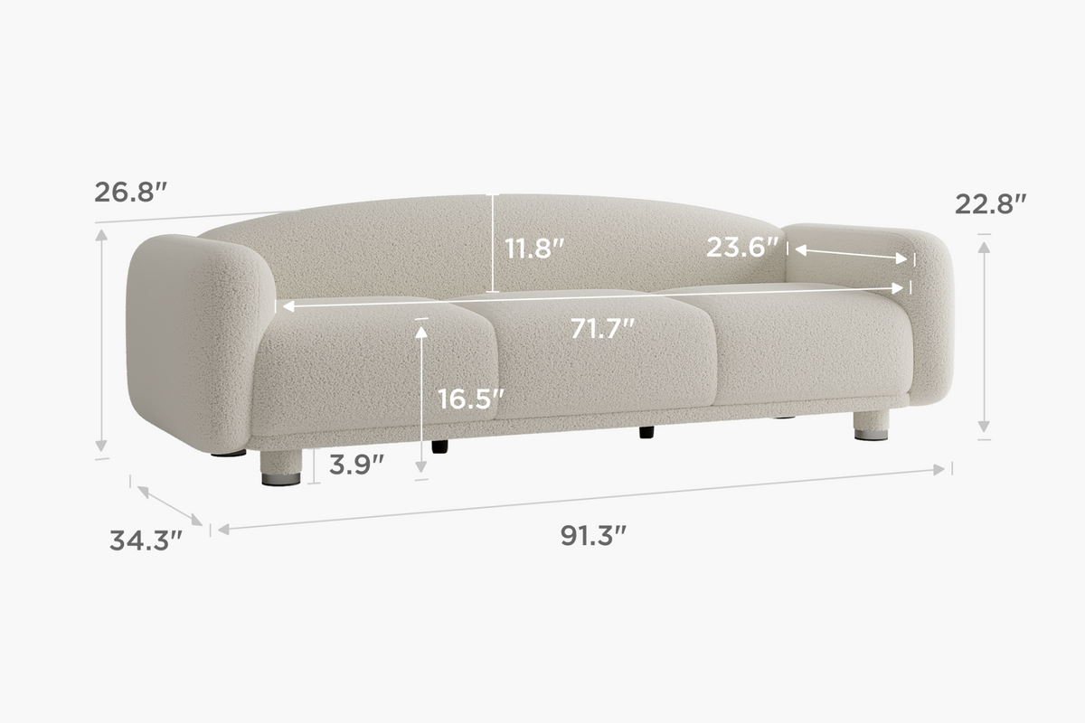 Japandi Boucle Curved Sofa – dimensions