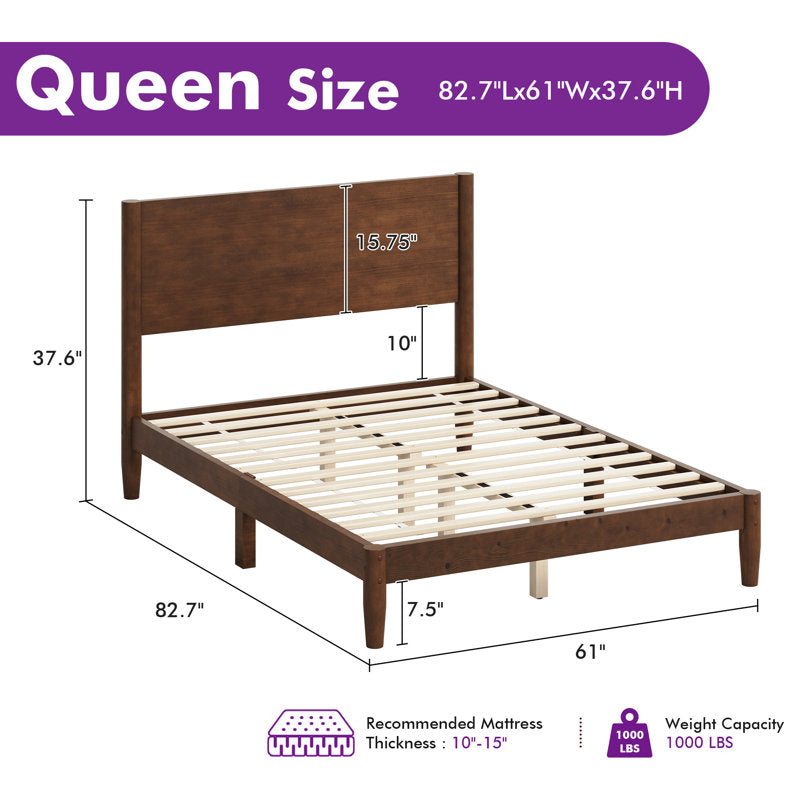 Japandi Mid-Century Wood Bed with Slat Headboard - Bilal – view 2