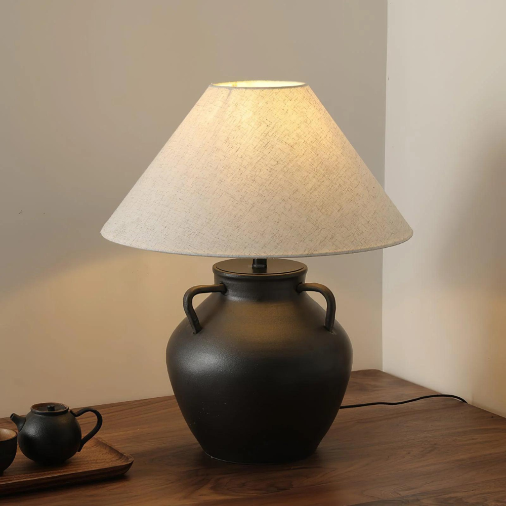 Black Ceramic Japandi Table Lamp | Japandistore®