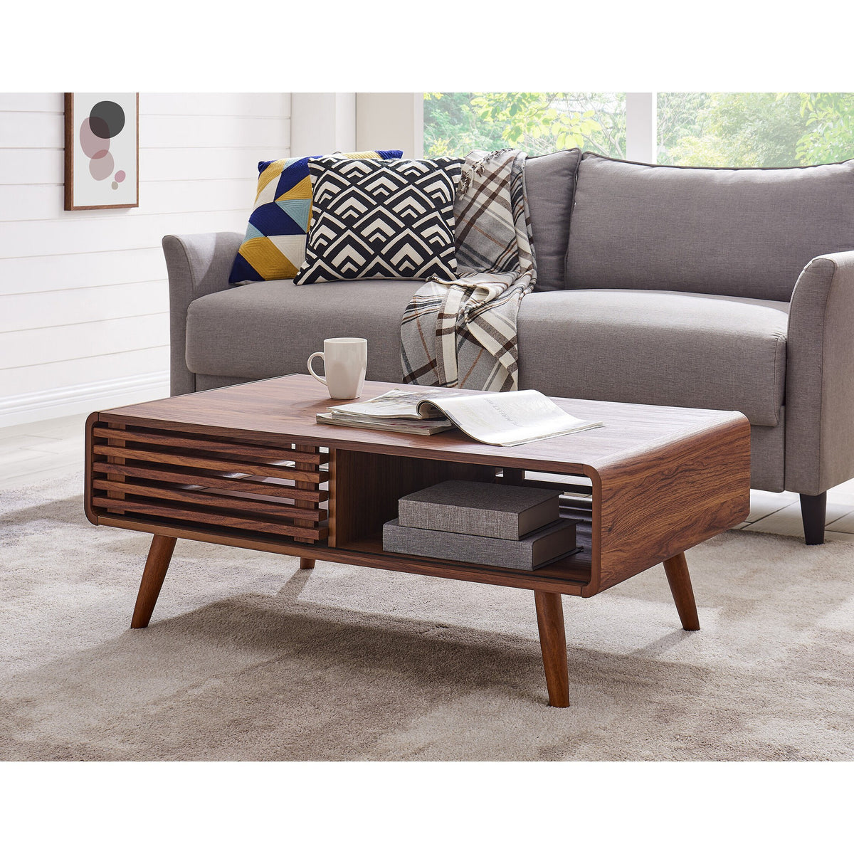 Japandi Walnut Coffee Table with Storage - Bria – view 3