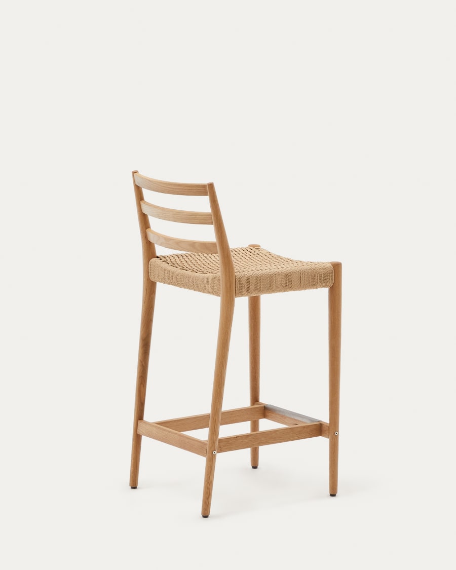 Japandi Wooden Stool Chair with Woven Rope Seat