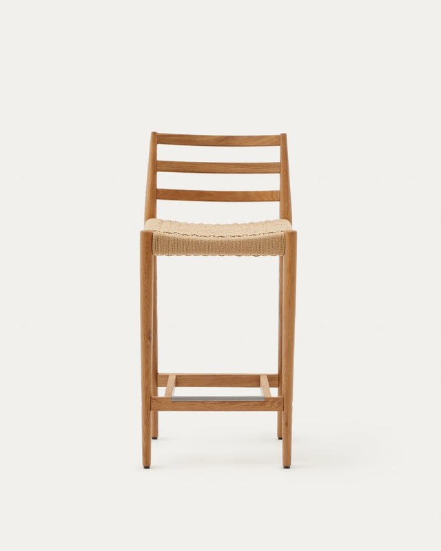 Japandi Wooden Stool Chair with Woven Rope Seat