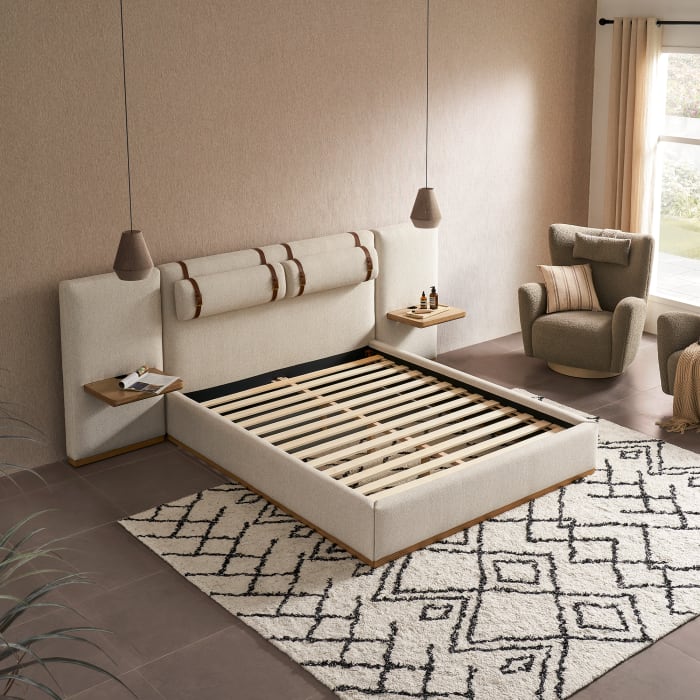 Japandi Bed with Extended Headboard