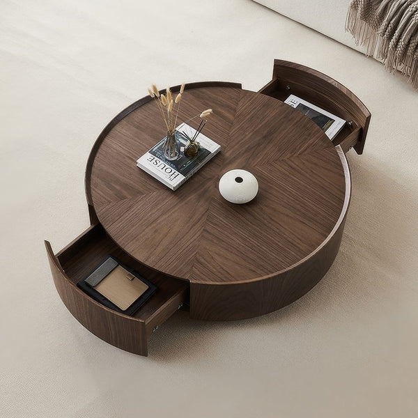 Japandi Round Coffee Table with 2 Drawers