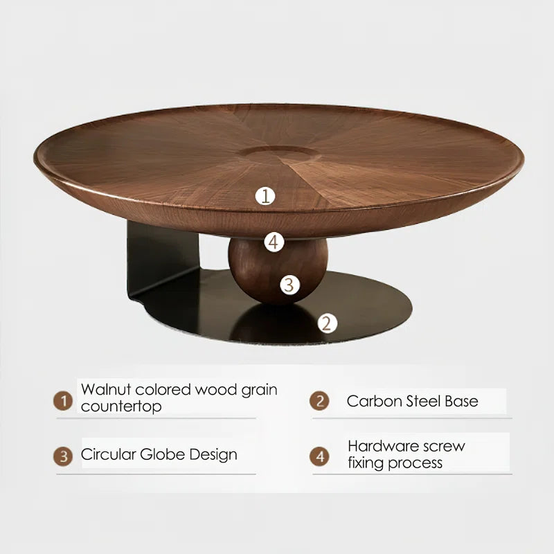 Modern Walnut Round Coffee Table - Daiel
