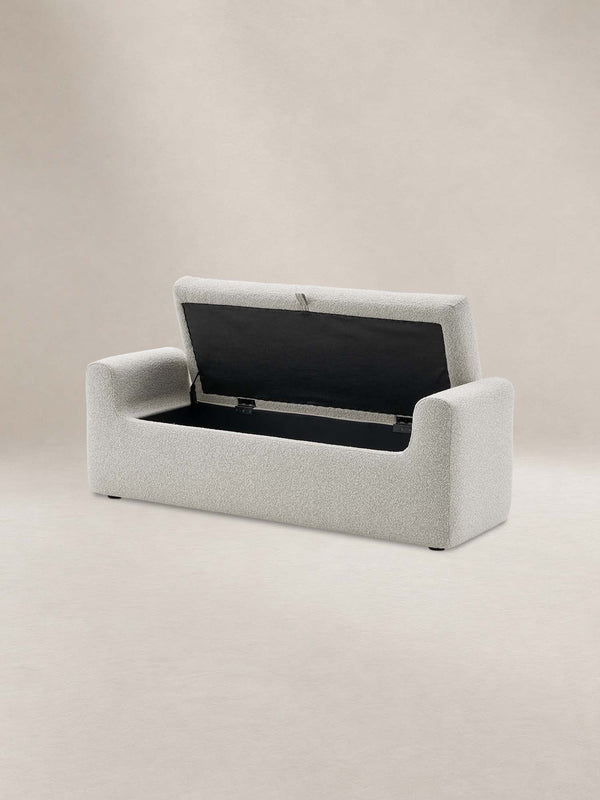 Japandi White Bouclé Storage Bench - Dakota