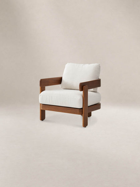 Japandi Cream Chenille Armchair with Wood Frame - Eden