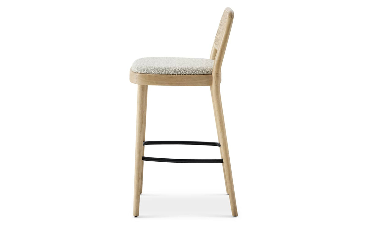 Japandi Cane Bar Stool - Edith, White Wash – side