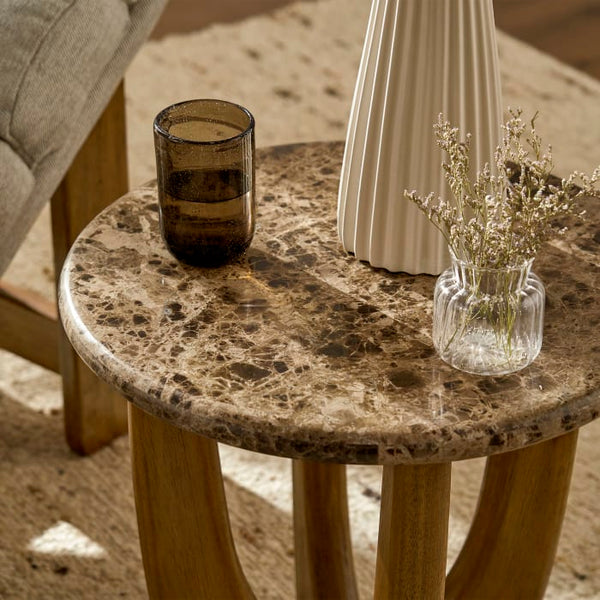 Japandi Wood & Marble Side Table