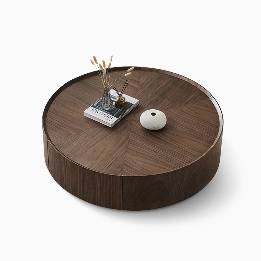 Japandi Round Coffee Table with 2 Drawers