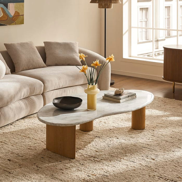 Japandi Wood & Marble Coffee Table