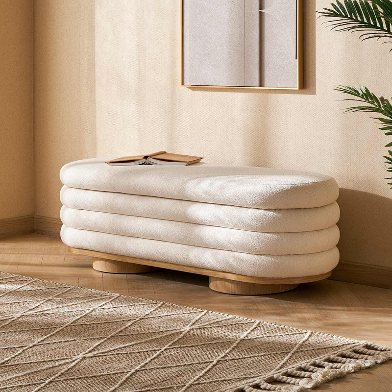 Japandi Bouclé Storage Bench - Freida